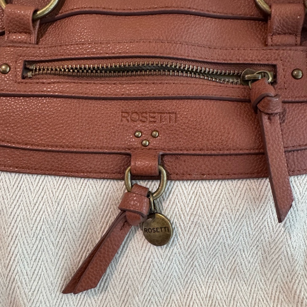 Boho Brown and Cream Shoulder Bag with Leather Accents and Lots of Storage - Picture 4 of 7
